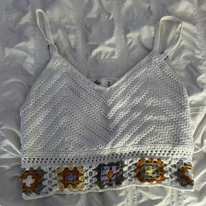 Hollister White Knit Tank With Flowers